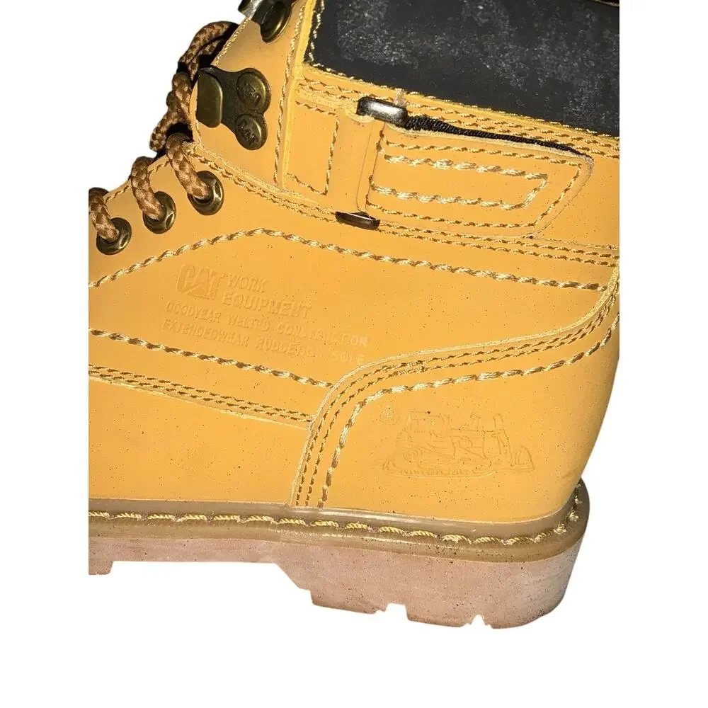 CAT Men's Beige Solid Leather Ankle Boots Size 6